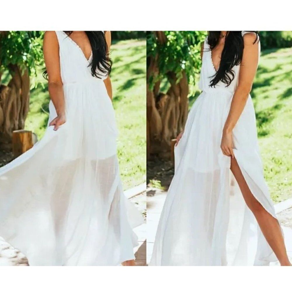 Aakaa Off White Surplice Maxi Dress L